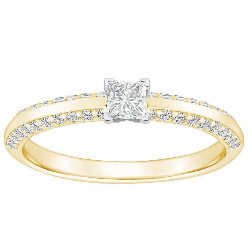 Alyson Layne 14k Gold 3/5 Carat T.W. Diamond Princess Cut Pave & Polished Band Engagement Ring, Women's, 14k Two Tone Gold Product Image