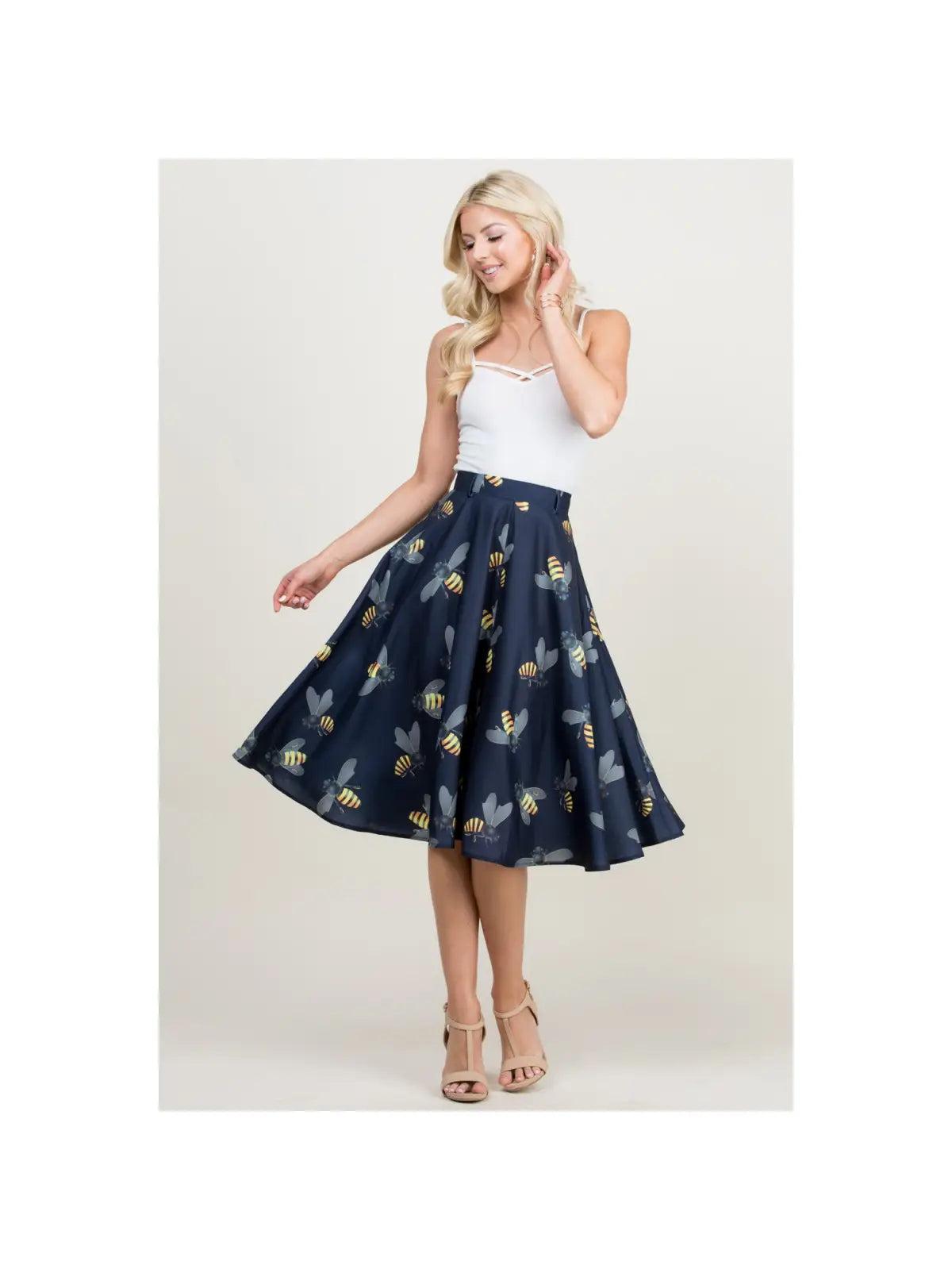 Bee Print Navy Swing Skirt Product Image