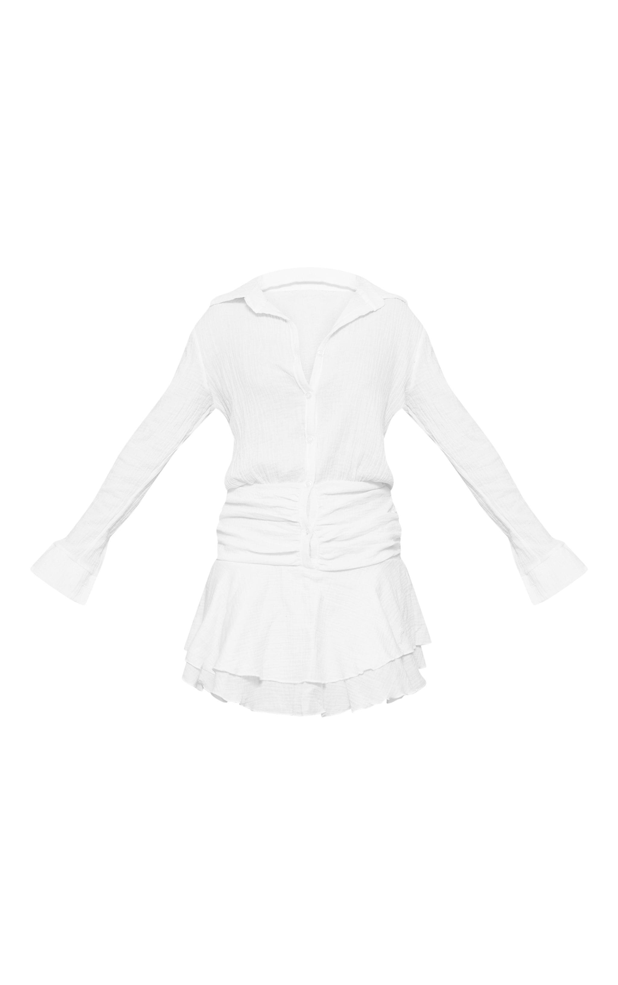 White Oversized Shirt Frill Detail Shift Dress Product Image