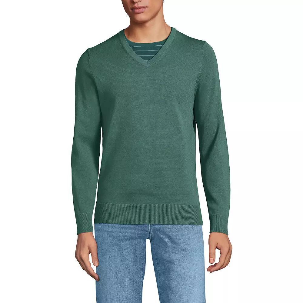 Men's Lands' End Fine Gauge Cotton V-Neck Sweater, Size: Medium, Washed Green Product Image