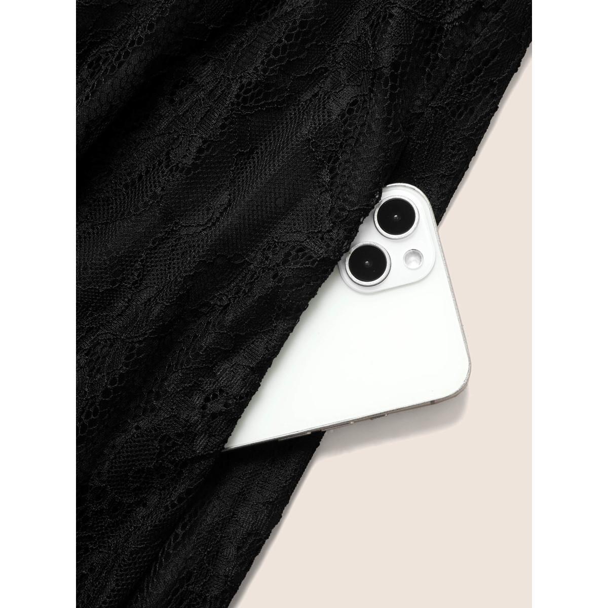 Plus Size Crochet Lace Mesh Pocket Tank Dress Black Women Cocktail Woven ribbon&lace trim V-neck Sleeveless Curvy BloomChic 26/4X Product Image