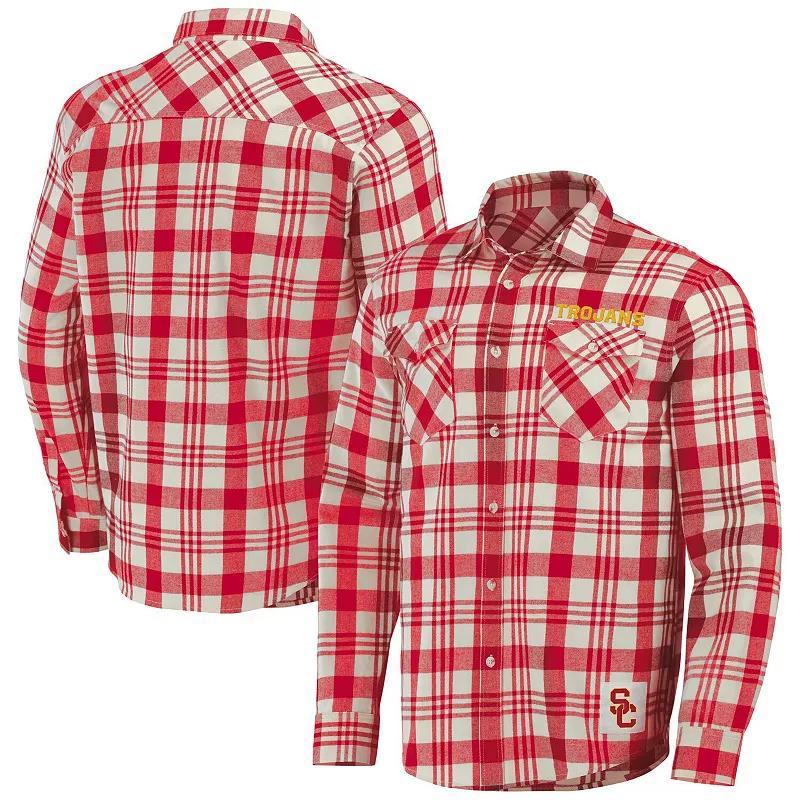 Men's Darius Rucker Collection by Fanatics Scarlet/Natural Ohio State Buckeyes Plaid Flannel Long Sleeve Button-Up Shirt, Size: Small, Red Product Image