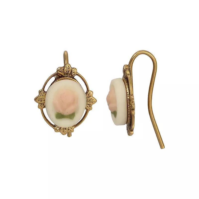 1928 Gold Tone Porcelain Flower Drop Earrings, Women's, Pink Product Image