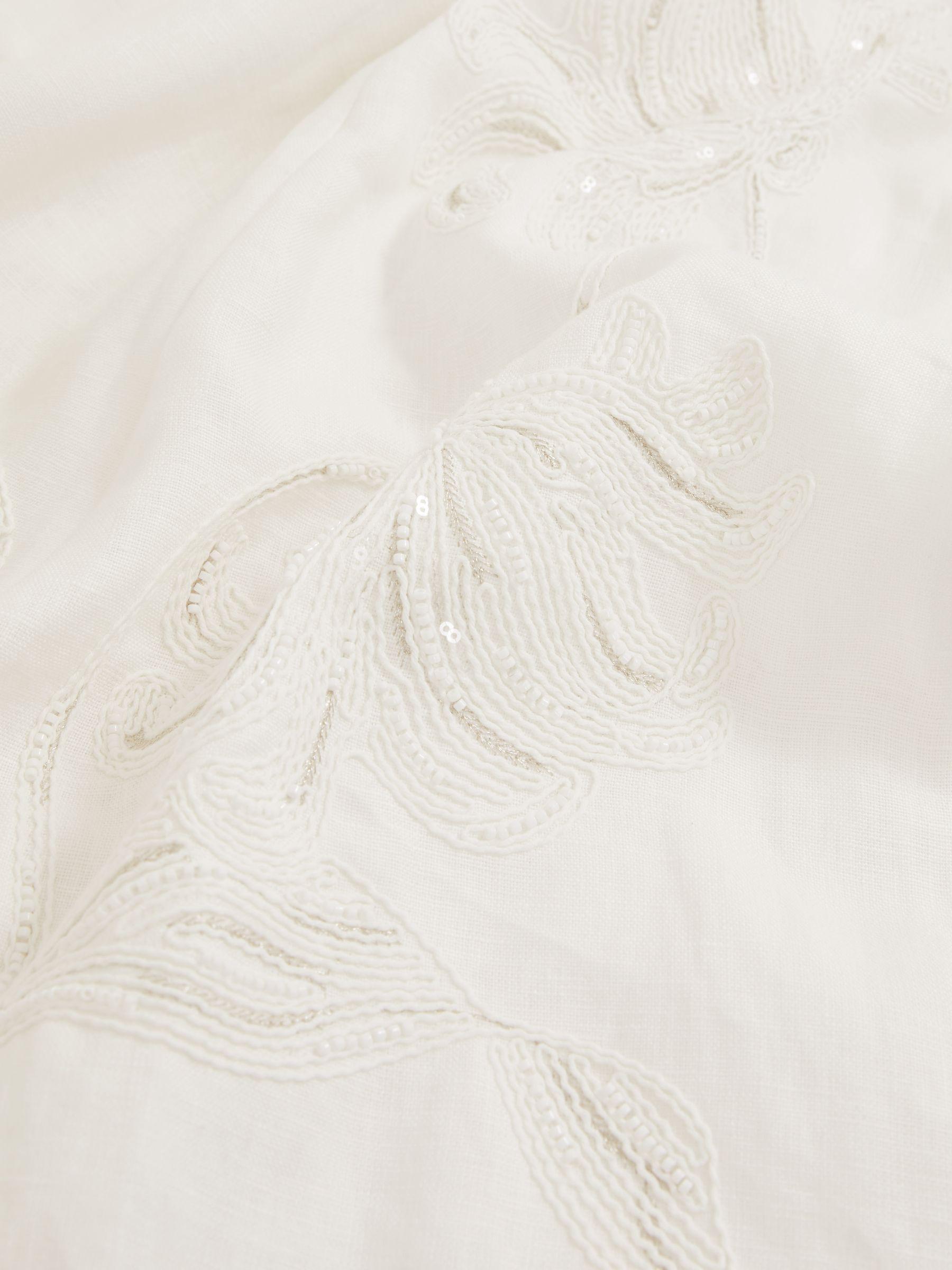 Linen Floral-Embroidered Midi Dress in Ivory Product Image