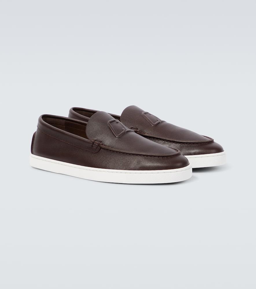 CHRISTIAN LOUBOUTIN Mens Expresso Varsiboat Logo-embossed Leather Boat Shoes Product Image