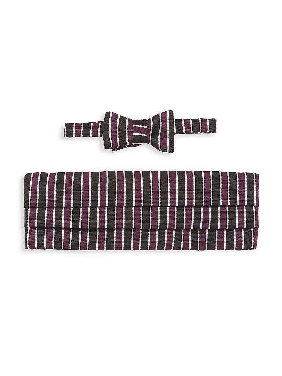 Mens Silk Striped Bow Tie & Cummerbund Set Product Image