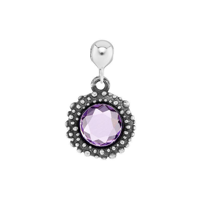 PRIMROSE Sterling Silver Oxidized Beaded Round Cubic Zirconia, Red Corundum & Spinel Sliding Charm, Womens, Sterling February Product Image