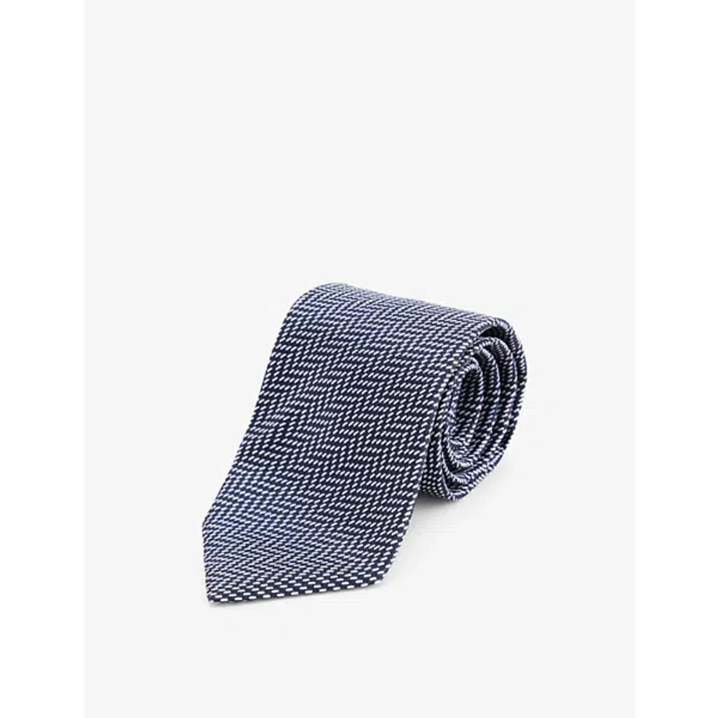 TOM FORD Mens Chevron-print Textured Silk Tie Navy Multicolor Product Image