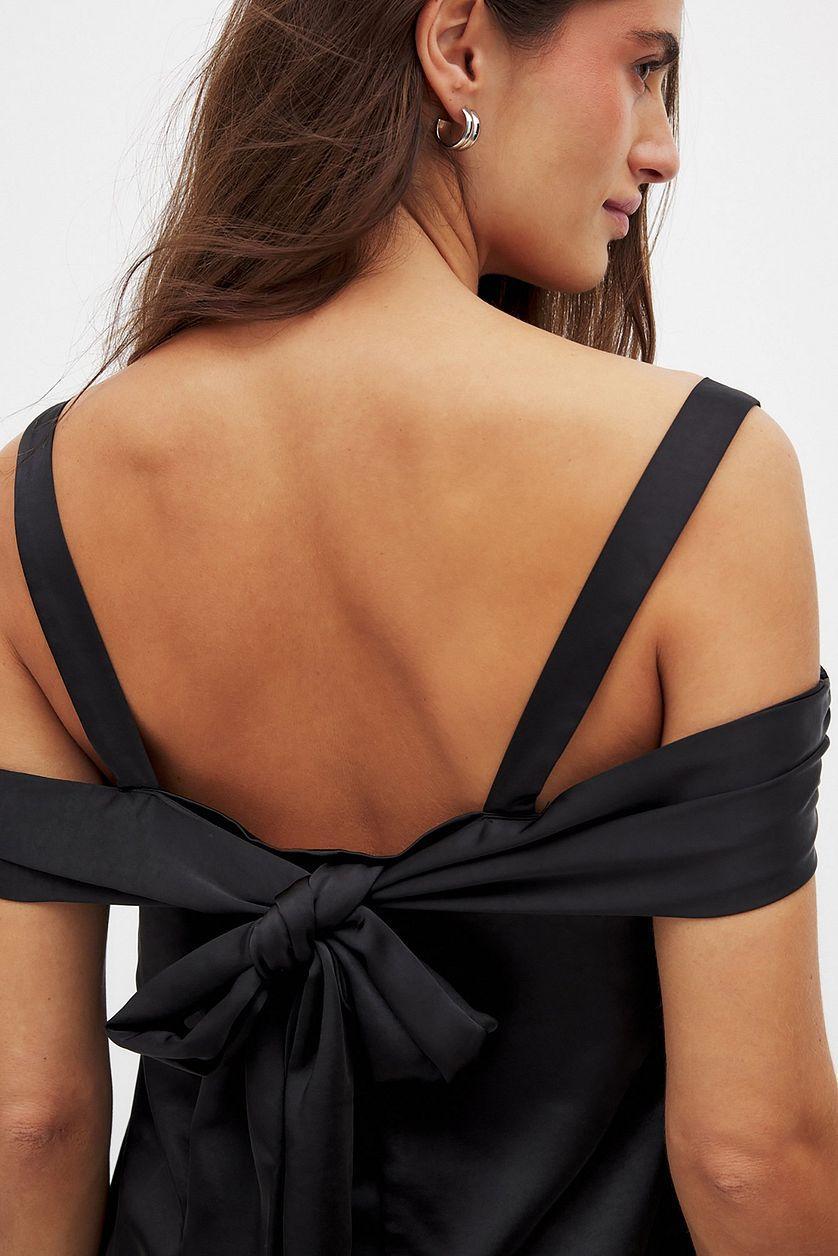 Tie Back Satin Off Shoulder Top Product Image