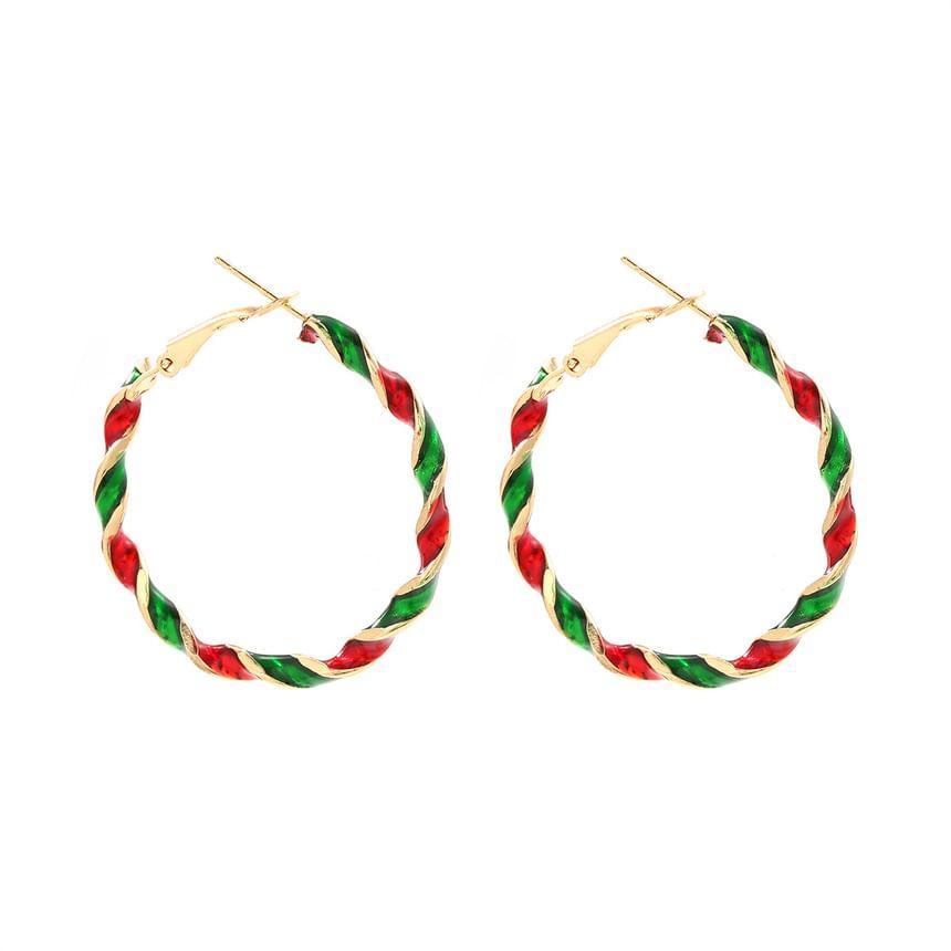 Christmas Candy Cane Twist Hoop Earring Product Image