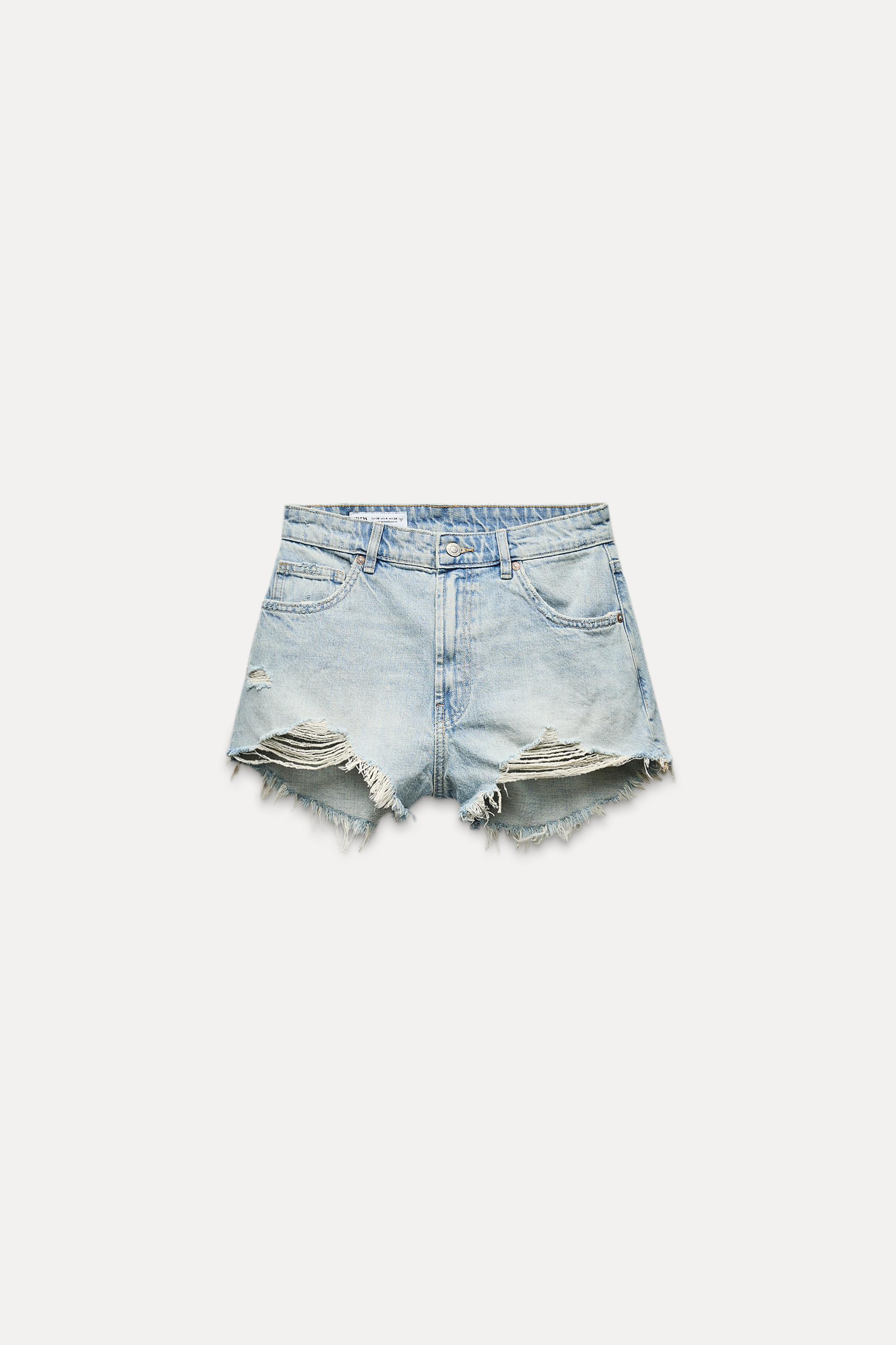 HIGH WAIST RIPPED TRF DENIM SHORTS Product Image