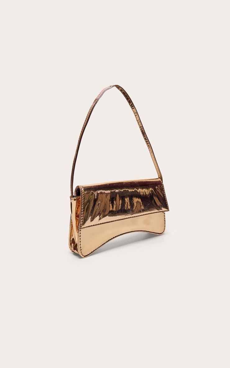 Gold PU Flap Over Baguette Shoulder Bag Product Image