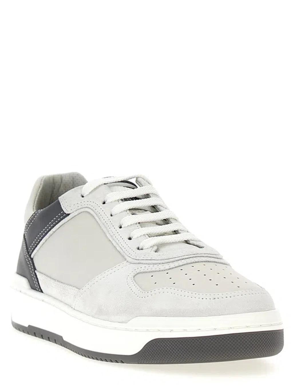 BRUNELLO CUCINELLI Suede And Leather Sneakers In Gray Product Image