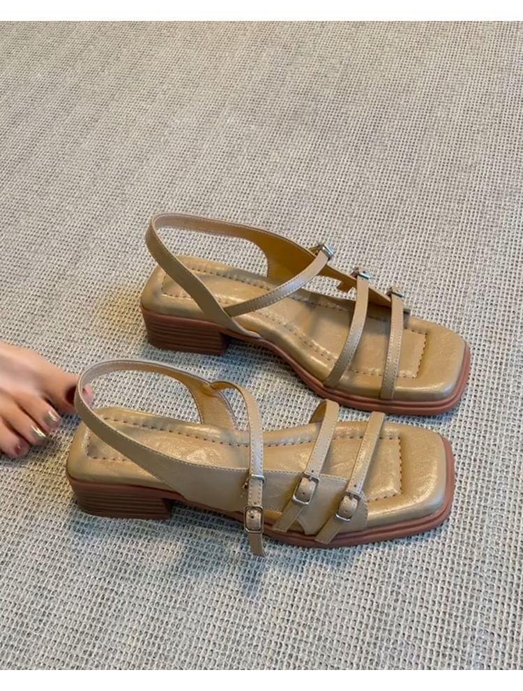 Chunky Heel Square Toe Buckled Slingback Sandals Product Image