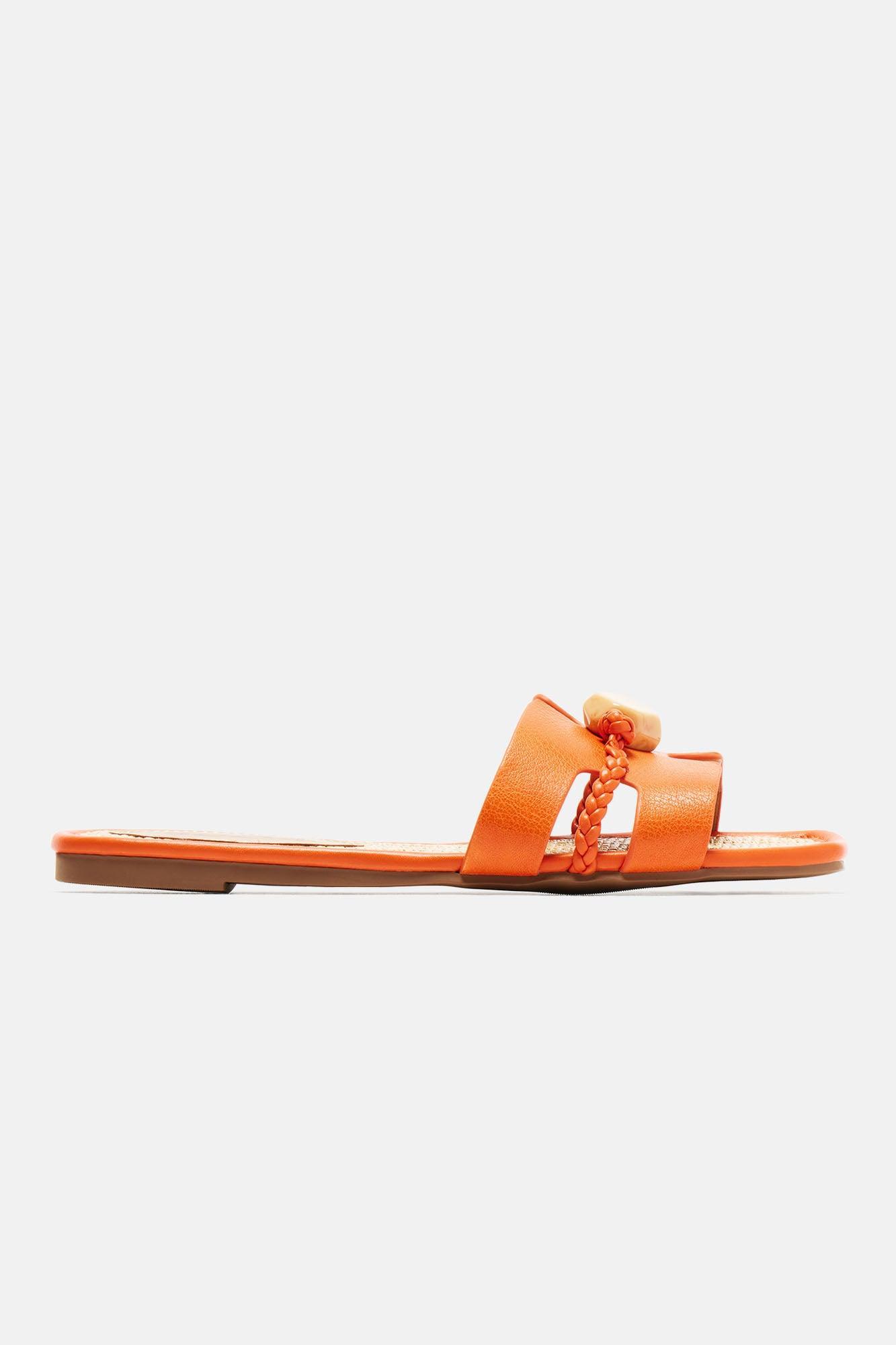 Kiera Braided Flat Sandals - Orange Product Image