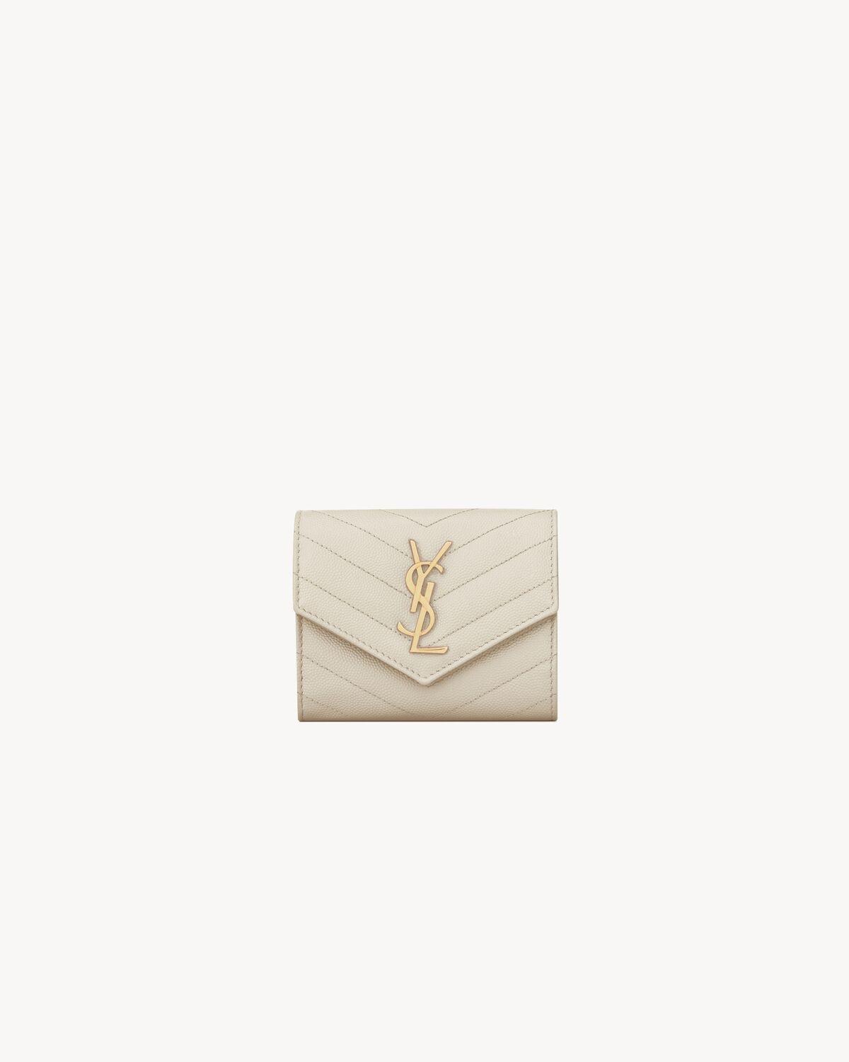 CASSANDRE MATELASSÉ compact tri fold wallet in grain de poudre leather | Saint Laurent | YSL.com Product Image