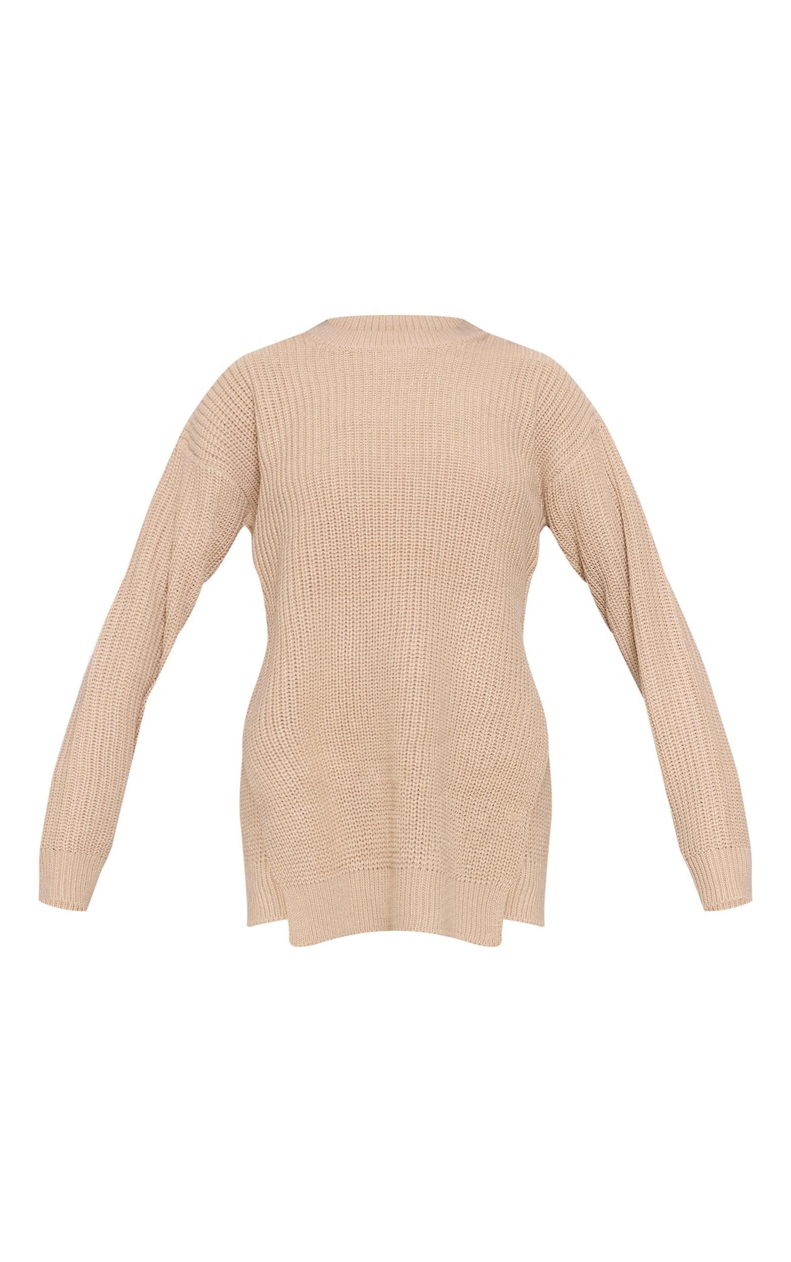 Stone Round Neck Side Split Sweater Product Image