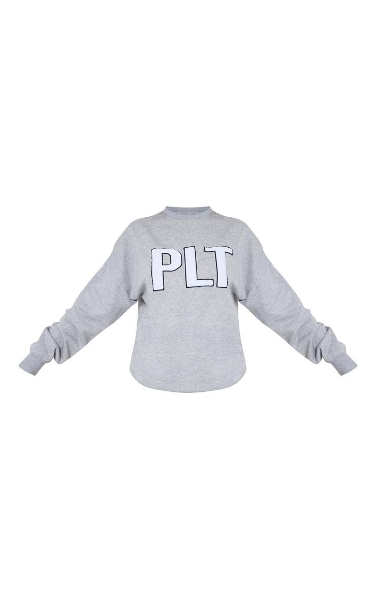 PRETTYLITTLETHING Ash Grey Borg Applique Oversized Sweatshirt Product Image