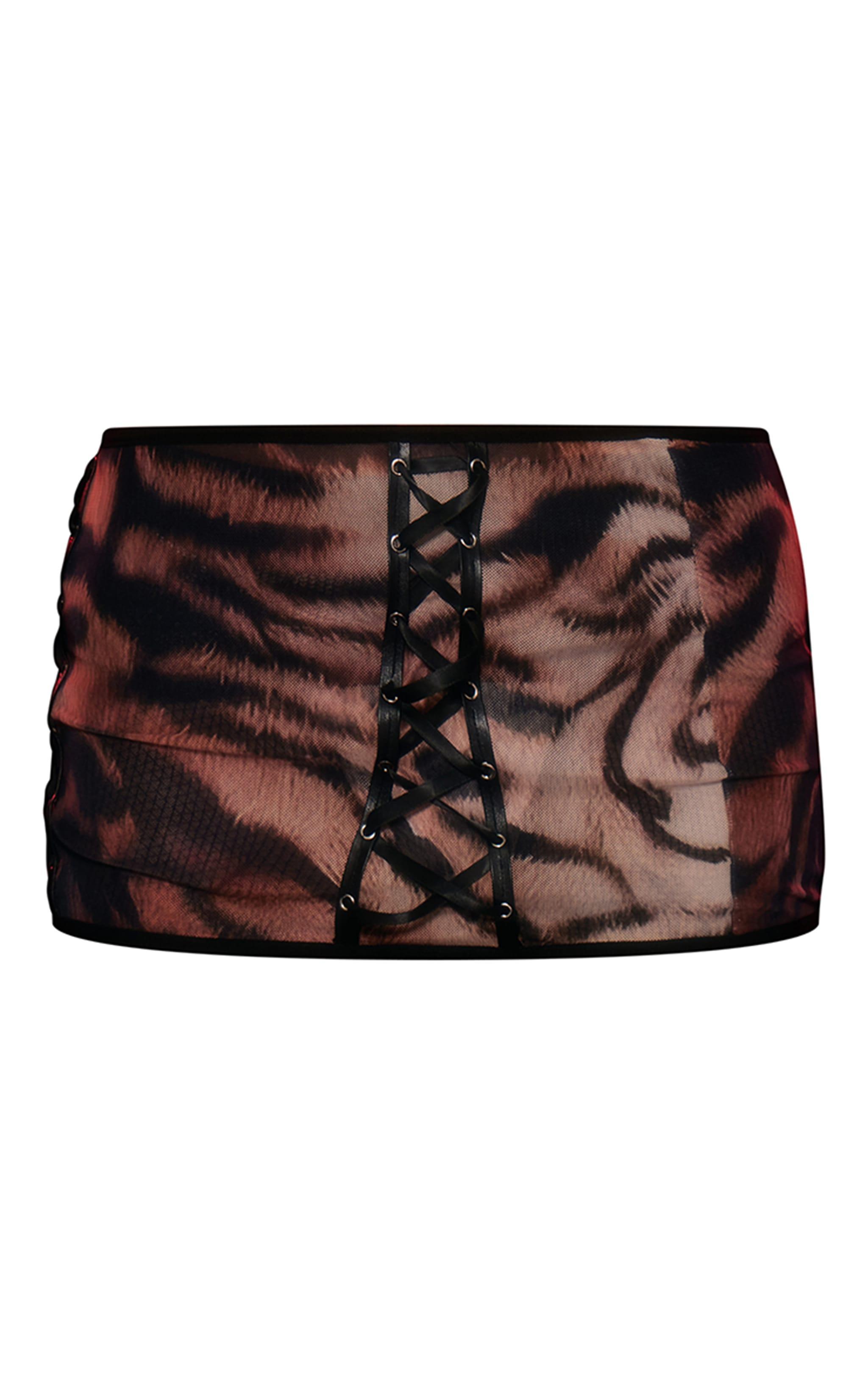 Brown Tiger Print Mesh Lingerie Skirt Product Image