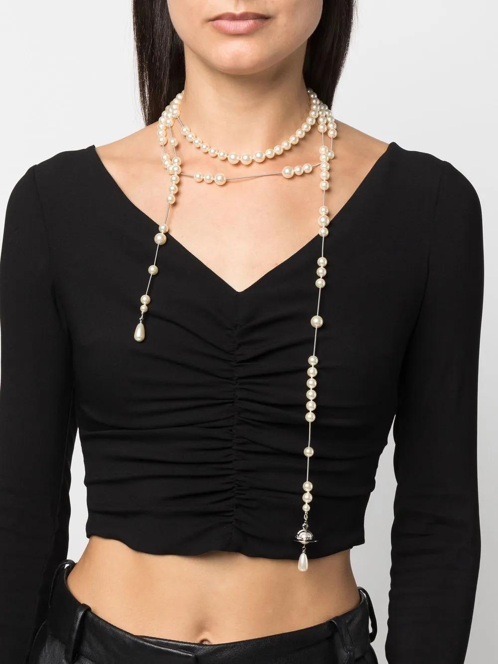 pearl-embellished wraparound necklace Product Image