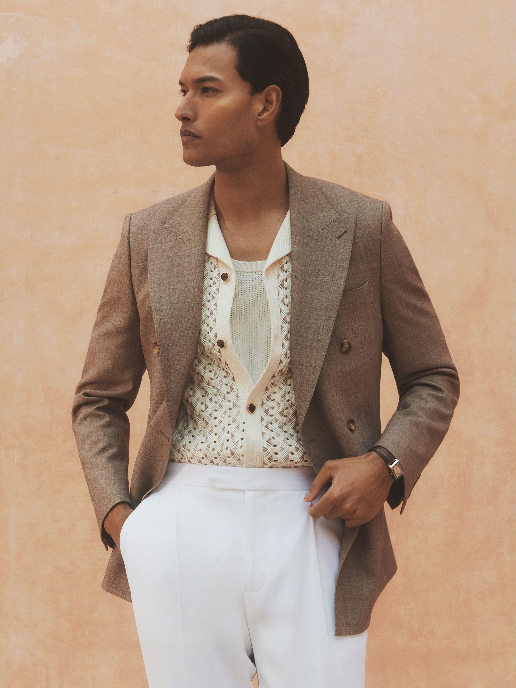 Cotton Slim-Fit Suit Trousers With Stretch in Stone Product Image