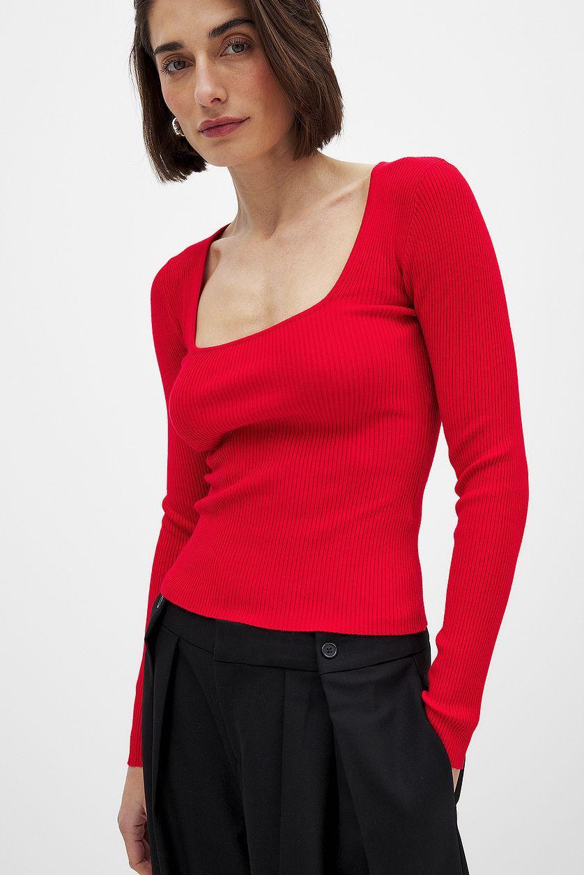 Ribbed Knitted Square Neck Top Product Image