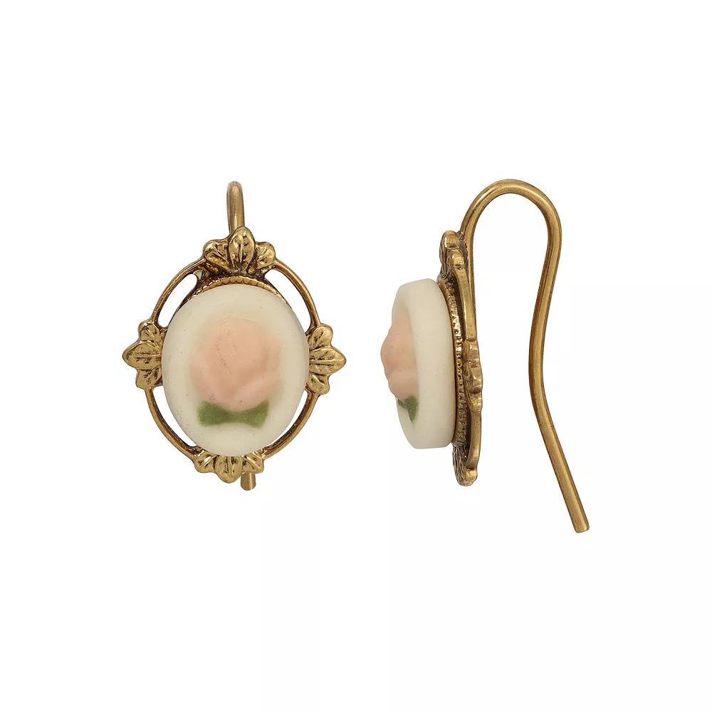 1928 Gold Tone Porcelain Flower Drop Earrings, Women's, Pink Product Image