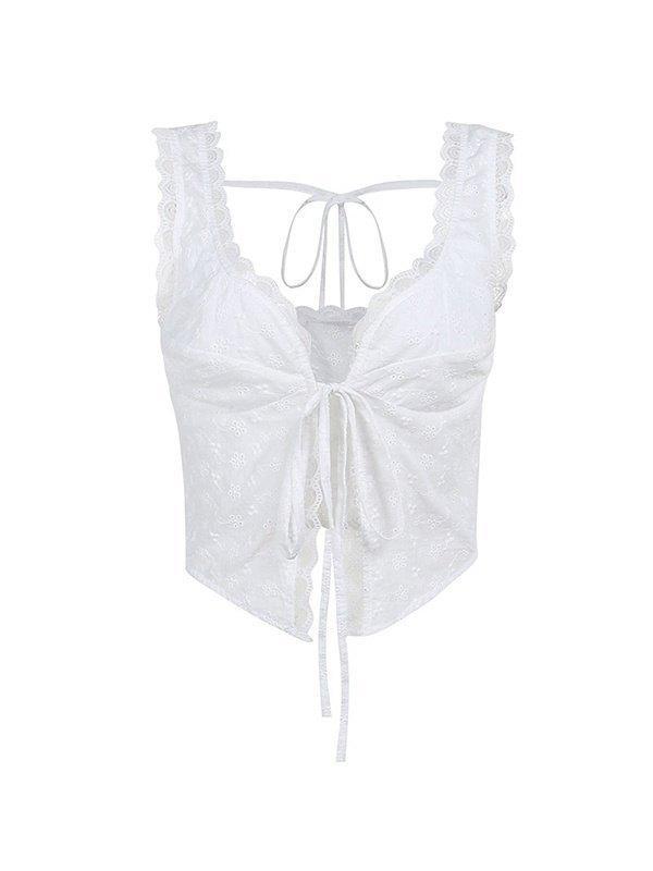 Lace Trim Backless Strappy Tie Corset Top Product Image