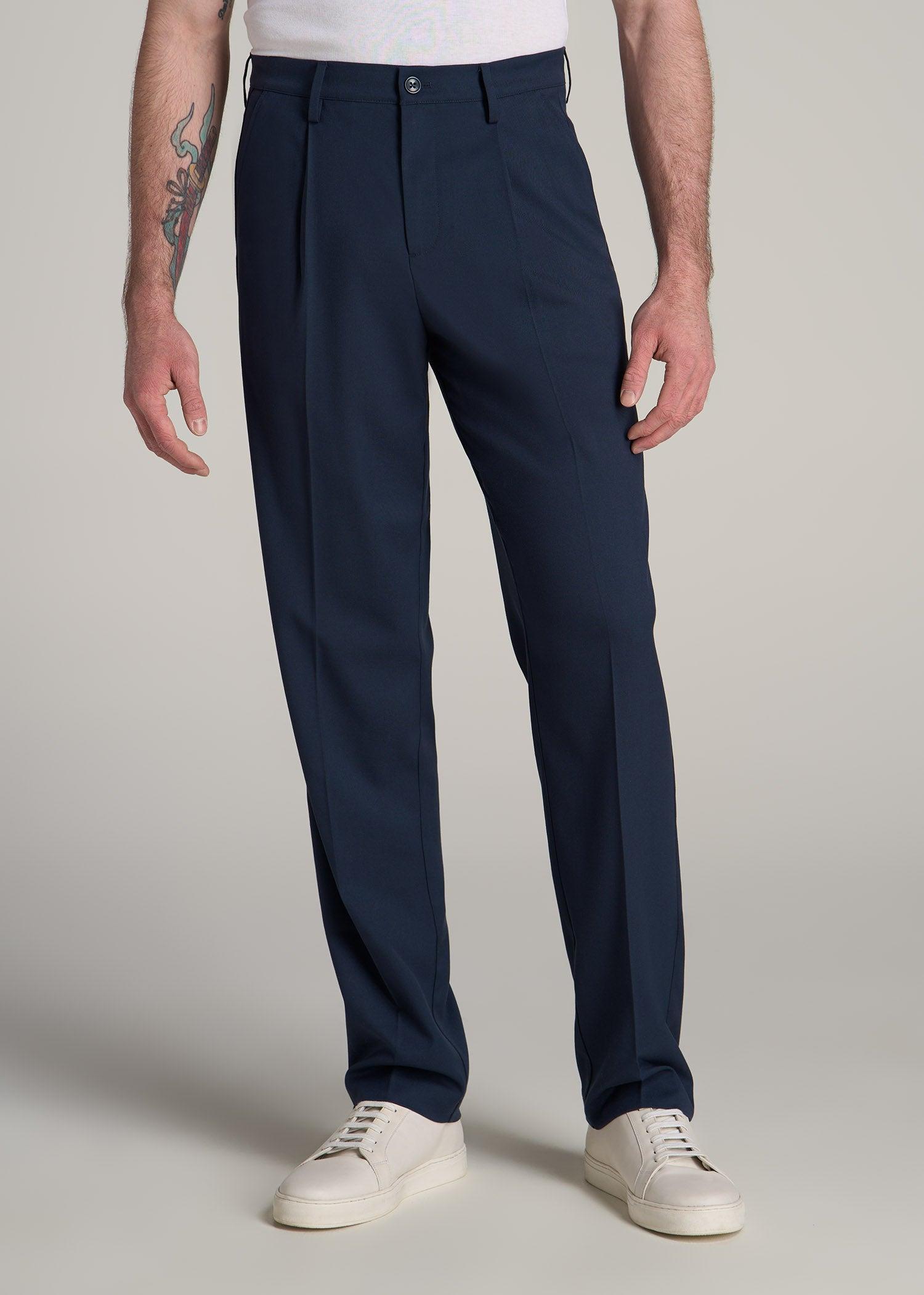 Relaxed Pleated Trousers for Tall Men in Black Male Product Image