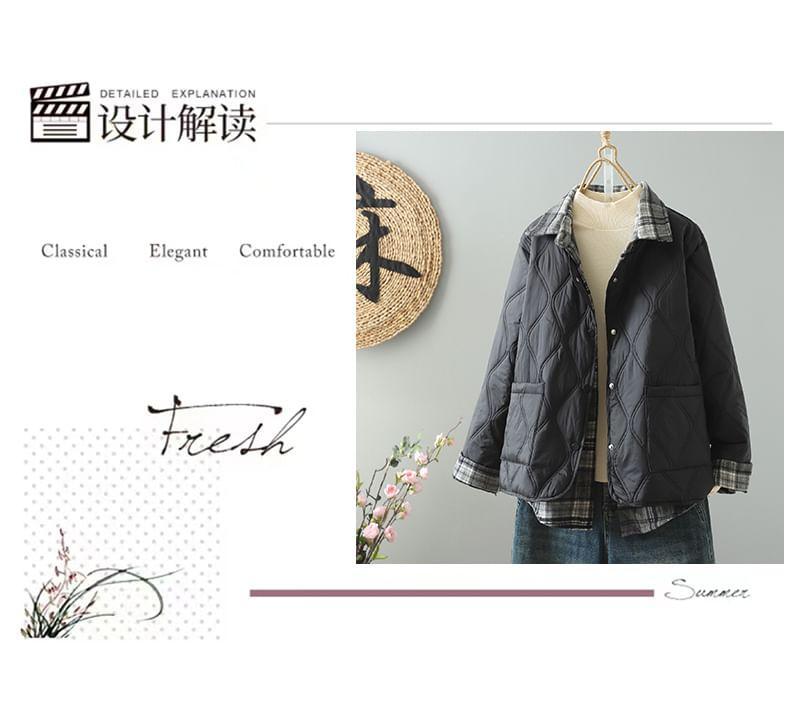 Collared Quilted Button-Up Jacket Product Image