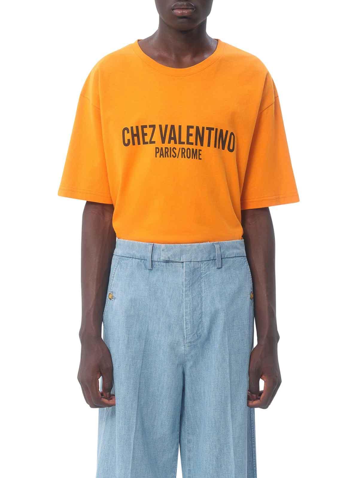 VALENTINO Cotton T-shirt With Chez Print In Orange Product Image