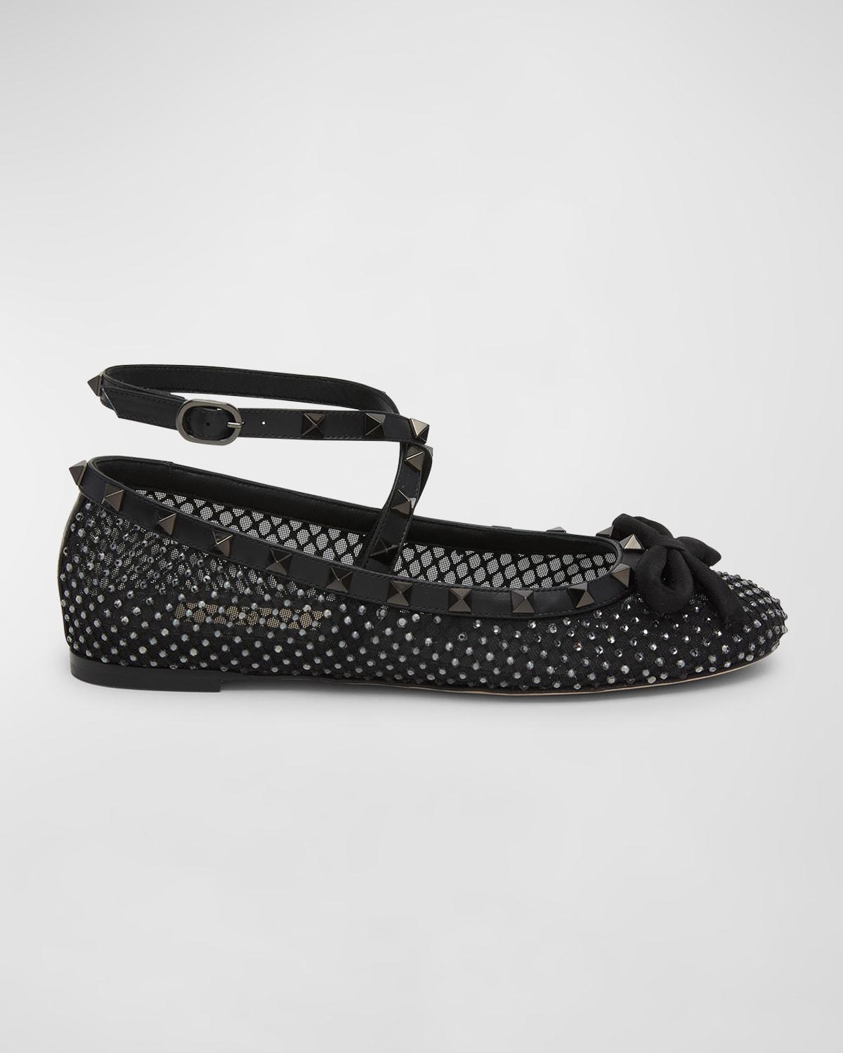 Womens Rockstud Laminated Nappa Leather Ballerina Flats Product Image