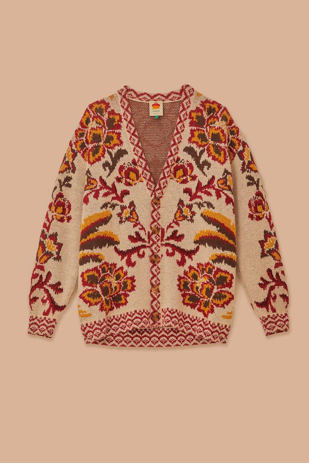 Cream Toucans Scarf Knit Cardigan Product Image