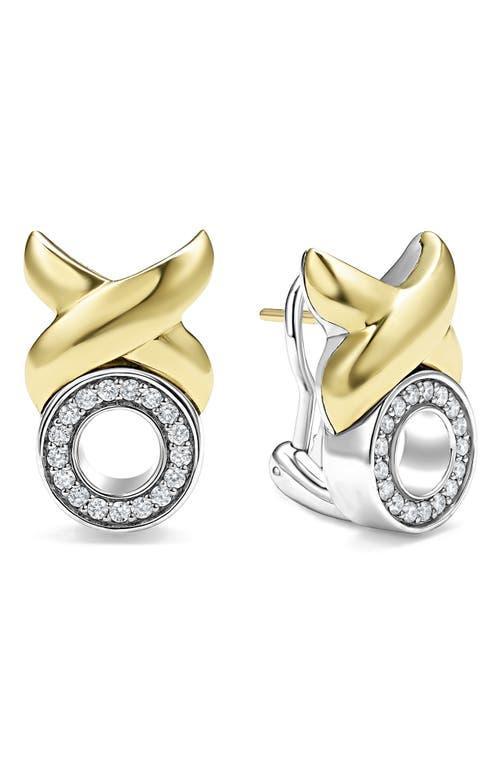 LAGOS 18k Yellow Gold & Sterling Silver Embrace Diamond Xo Omega Earrings Product Image