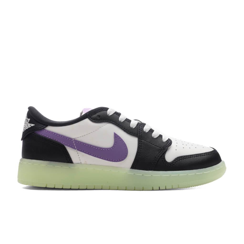 Air Jordan 1 Retro Low OG (GS) - Black/Black Raspberry/Volt Tint Male Product Image