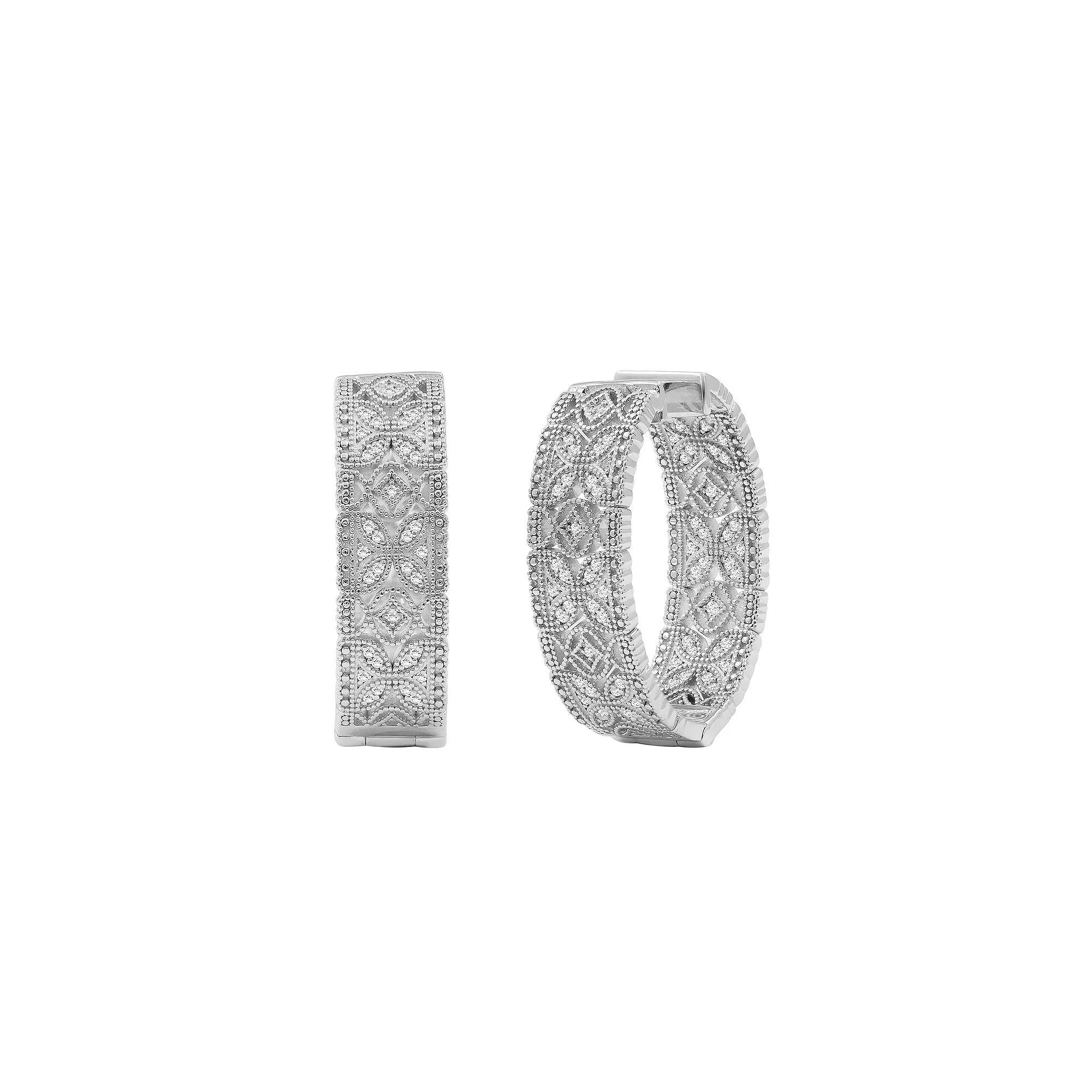 Jewelexcess Sterling Silver 1/2 Carat T.W. Diamond Filigree Flower Earrings, Women's Product Image