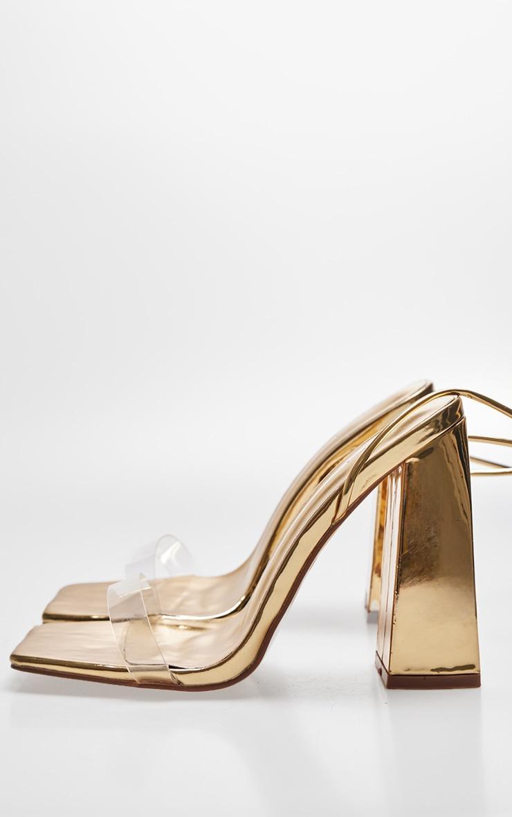 Gold Wide Fit Metallic Pu Clear Strap Block Heel Sandals Product Image