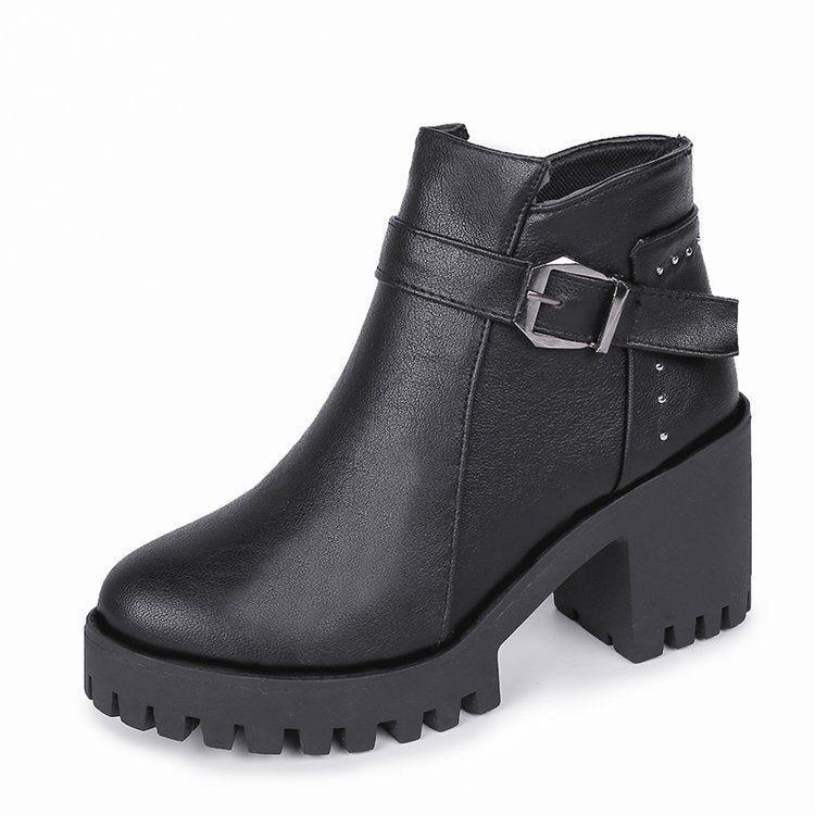 Faux Leather Block-Heel Ankle Boots Product Image