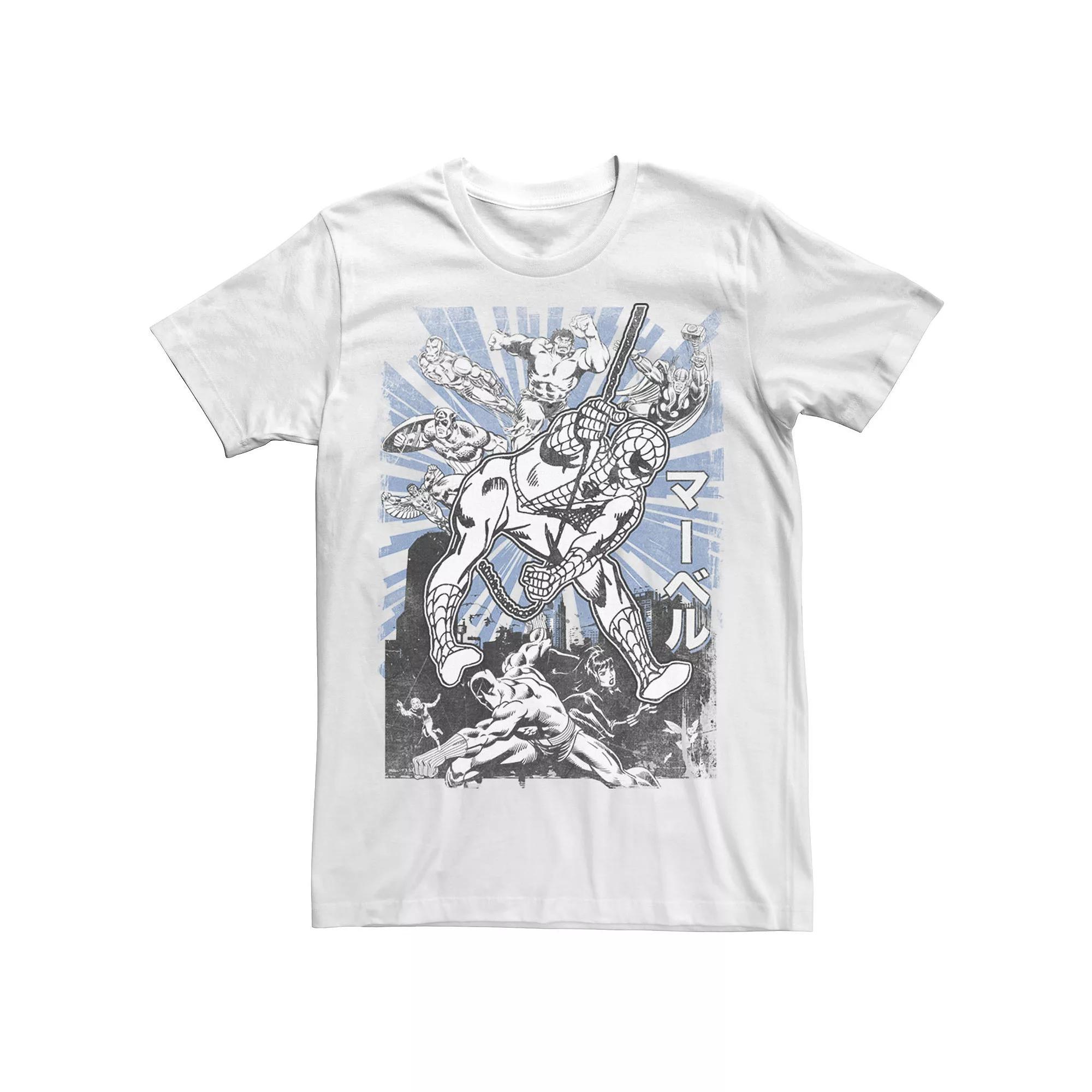 Big & Tall Marvel Avengers Kanji Group Shot Spider-Man Tee, Men's,  Product Image