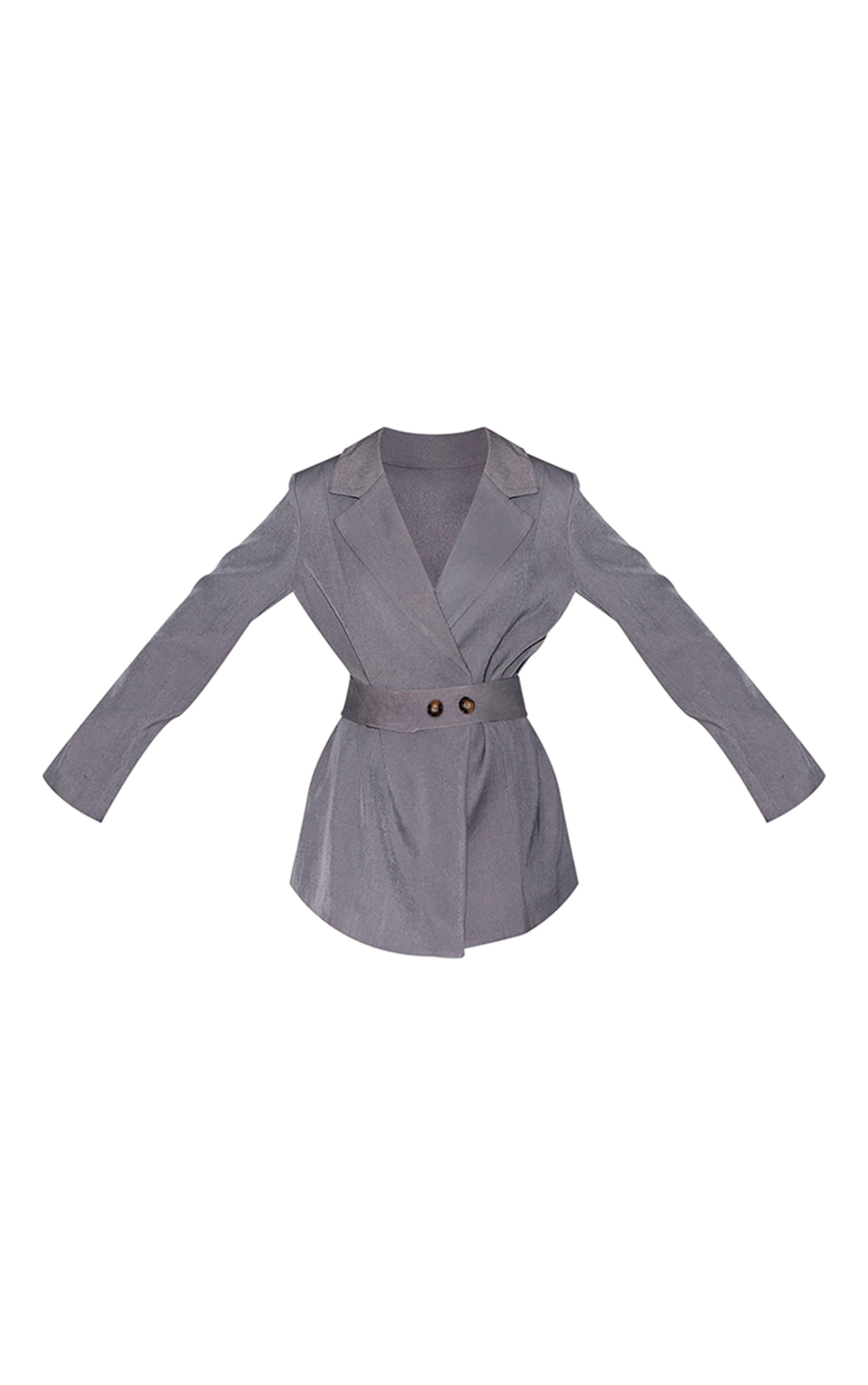 Charcoal Structured Belted Blazer Dress Product Image