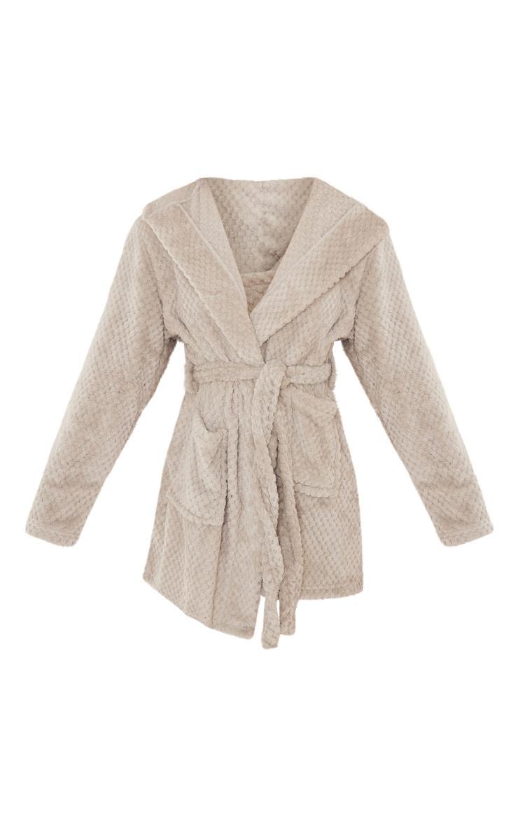 PRETTYLITTLETHING Light Grey Textured Fluffy Bath Robe Product Image