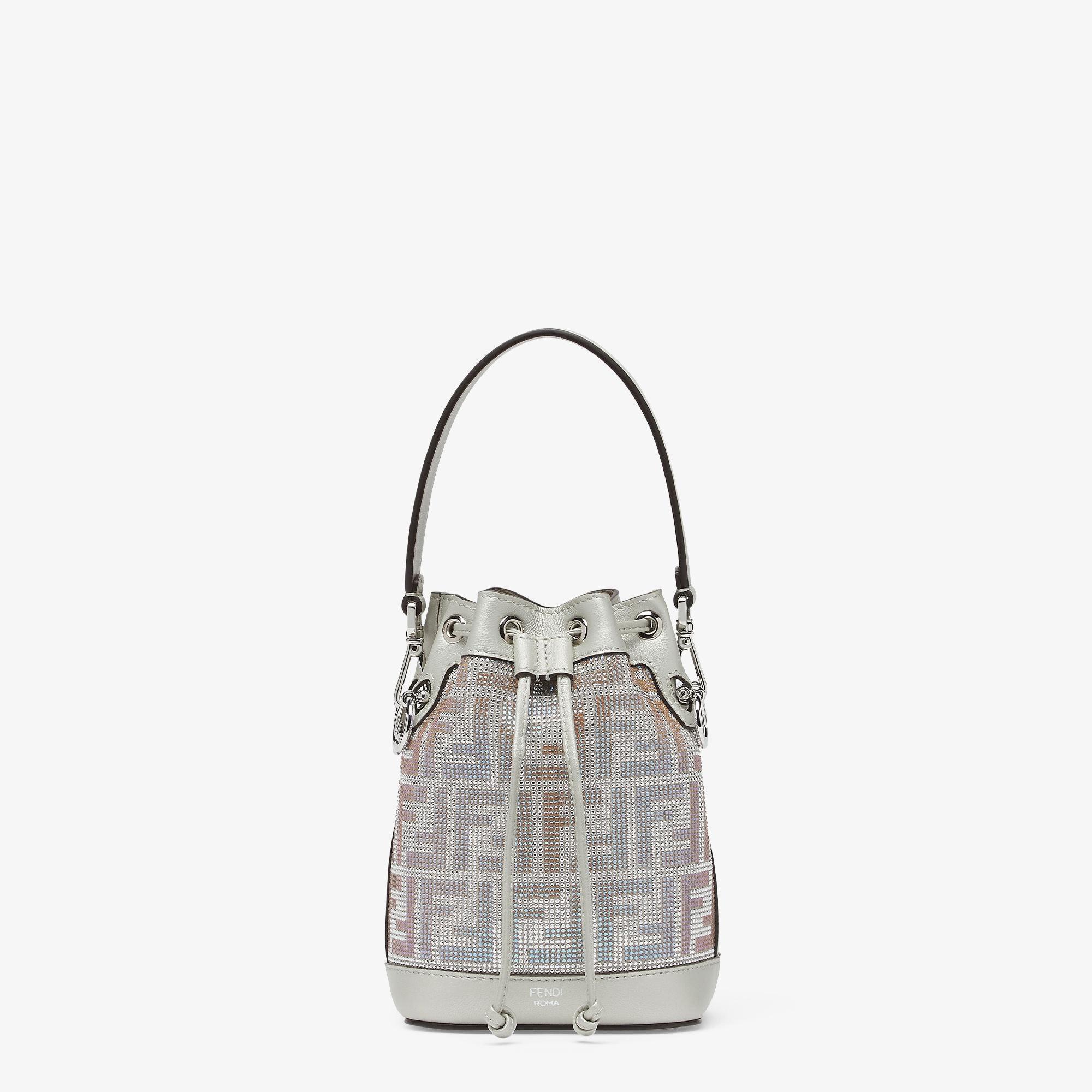 Mon TresorSuede mini bag with FF in iridescent crystals and studs Product Image