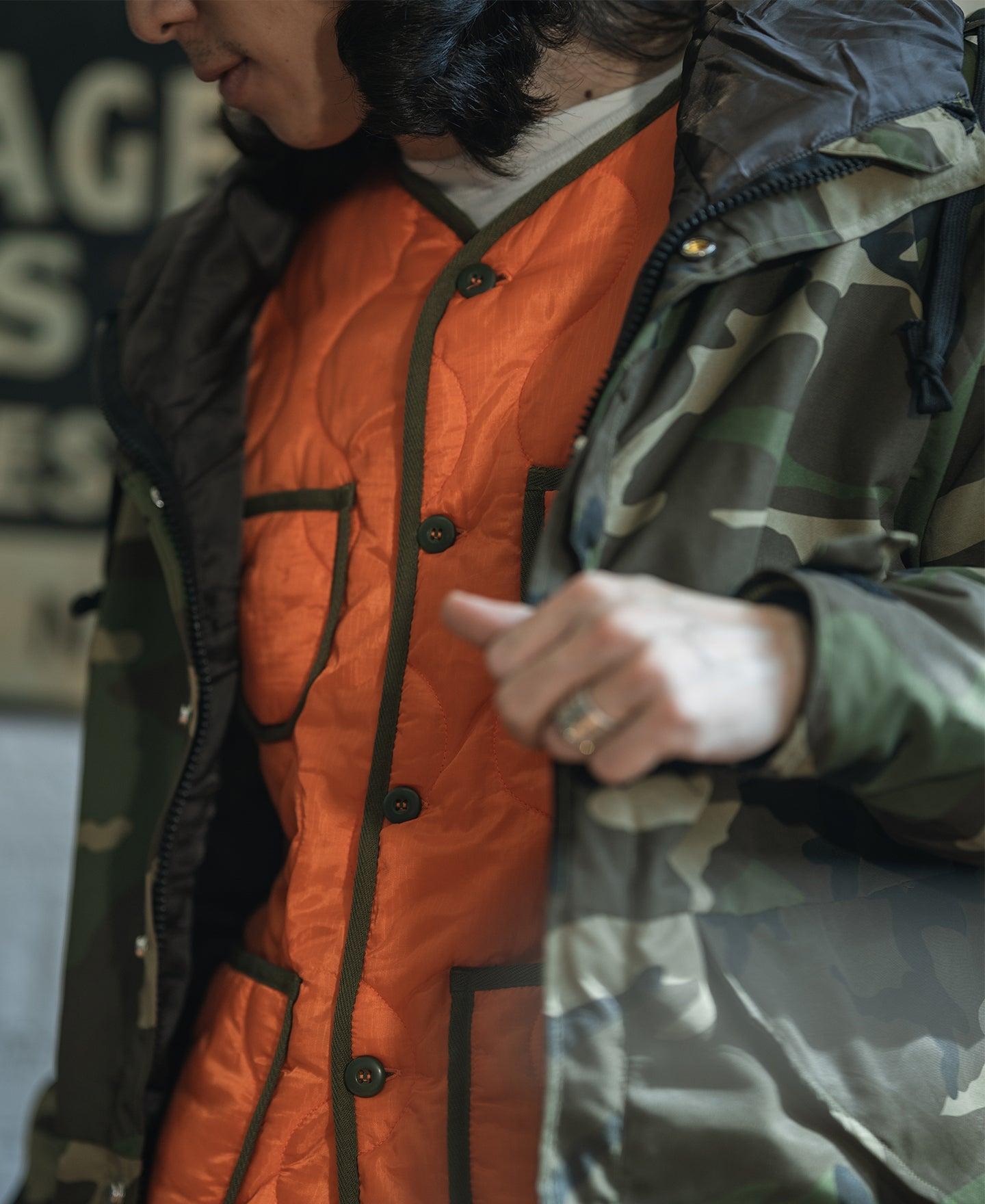 Military Style Quilted Padded Ripstop Nylon Jacket - Orange Product Image