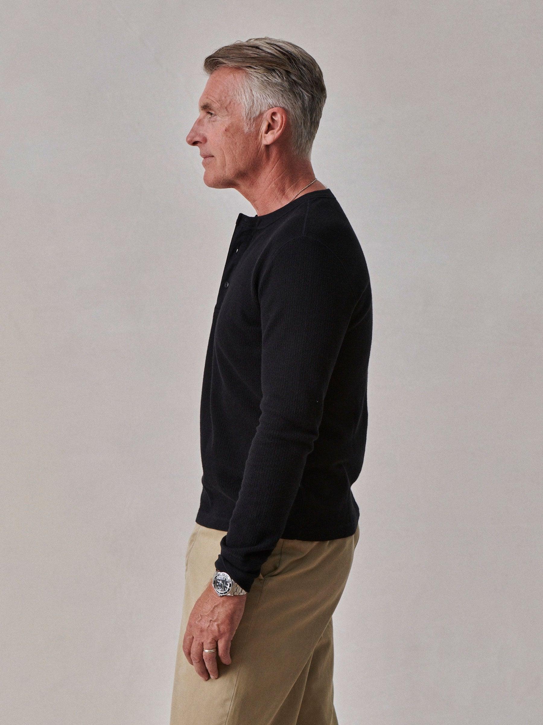 Black Vintage Thermal Henley Product Image