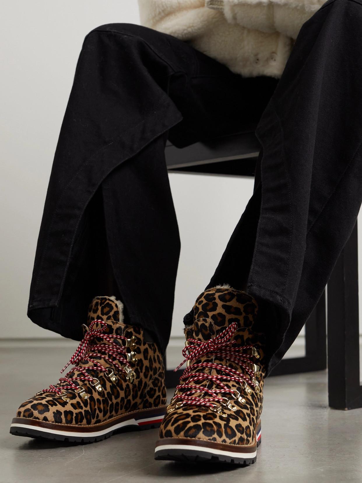 MONCLER Blanche Shearling-lined Calf Hair Ankle Boots In Leopard Print Product Image