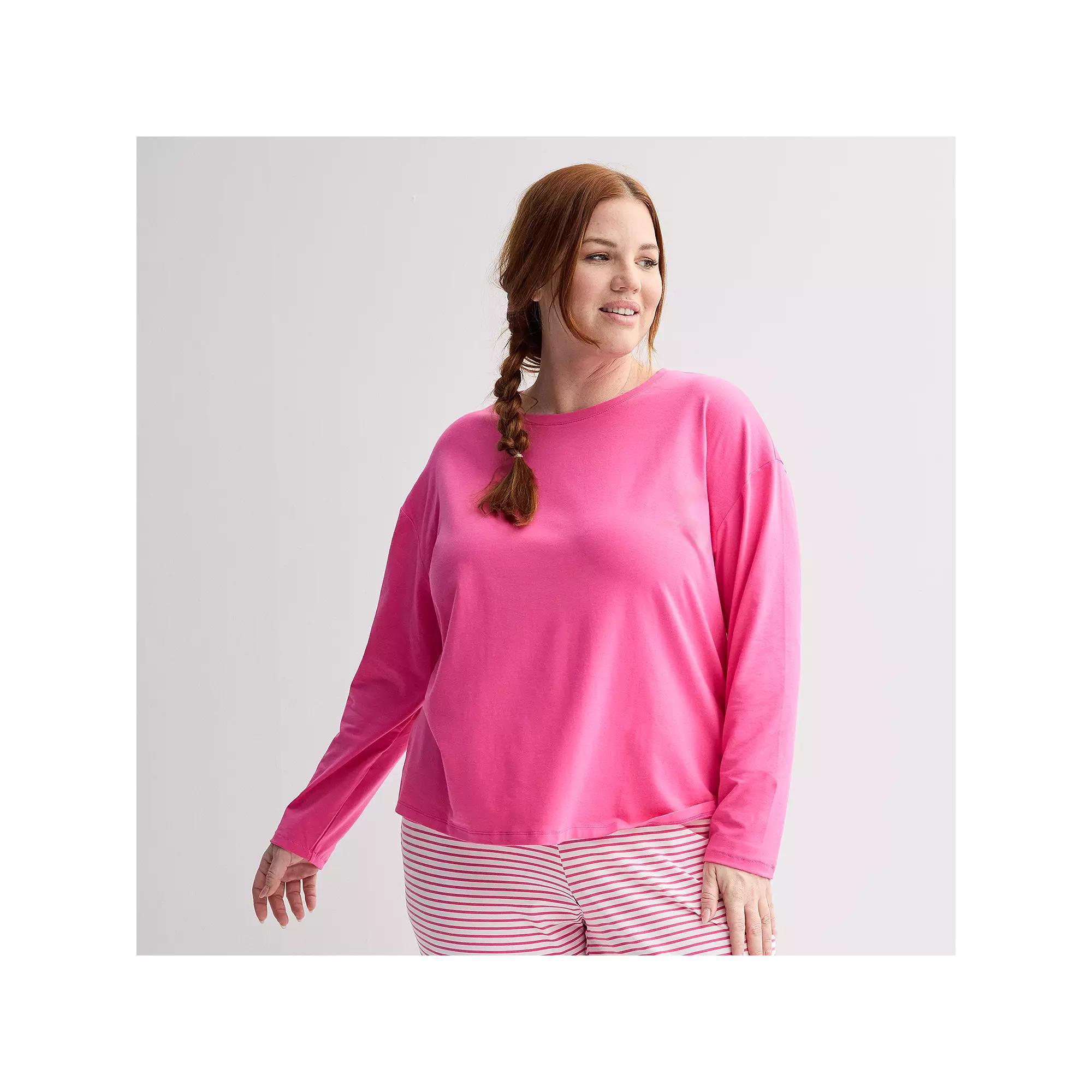 Plus Size Sonoma Goods For Life® Fashion Long Sleeve Sleep Tee, Women's, Size: 1XL, Pink Theme Product Image
