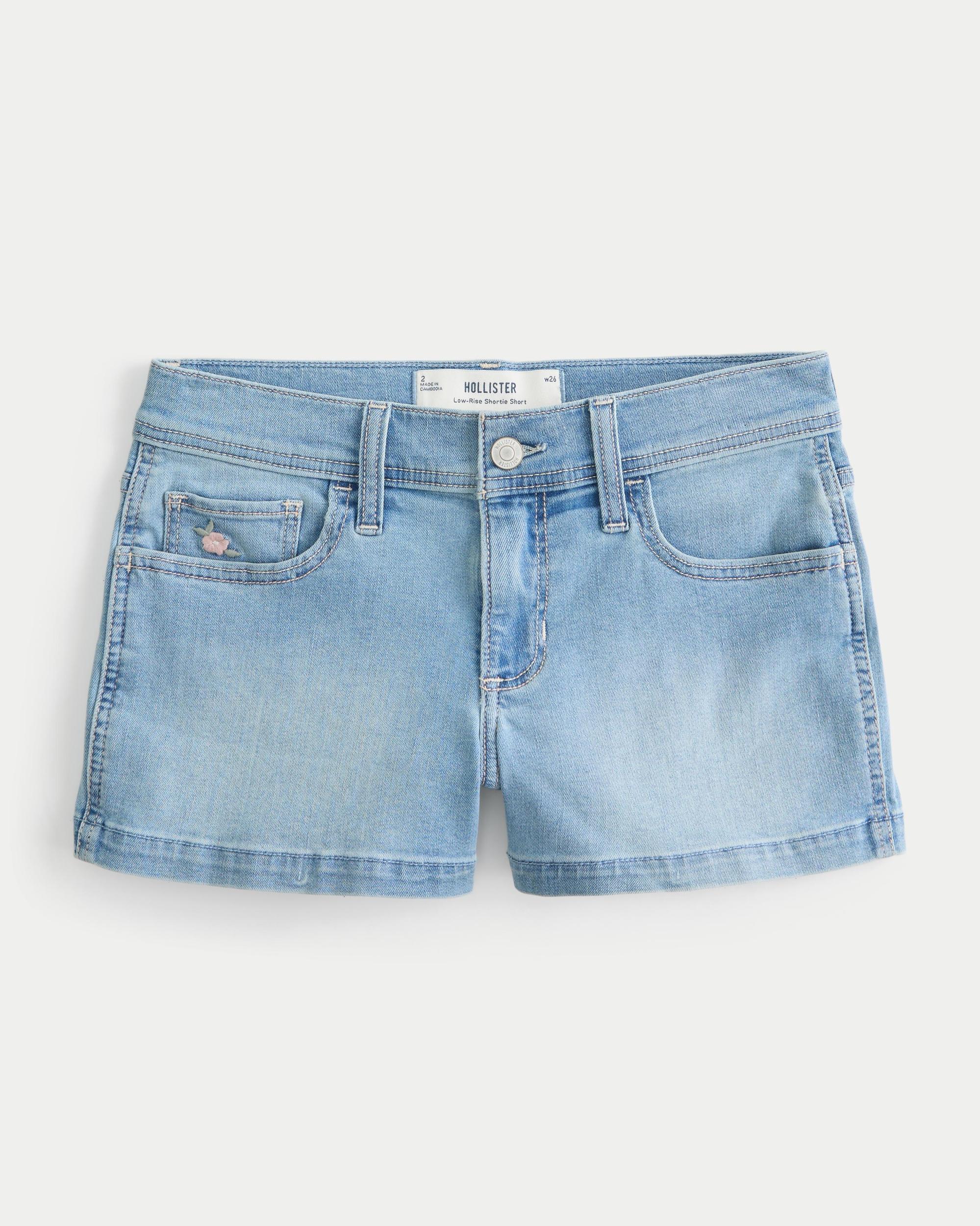 Low-Rise Light Wash Denim Shortie Shorts Product Image