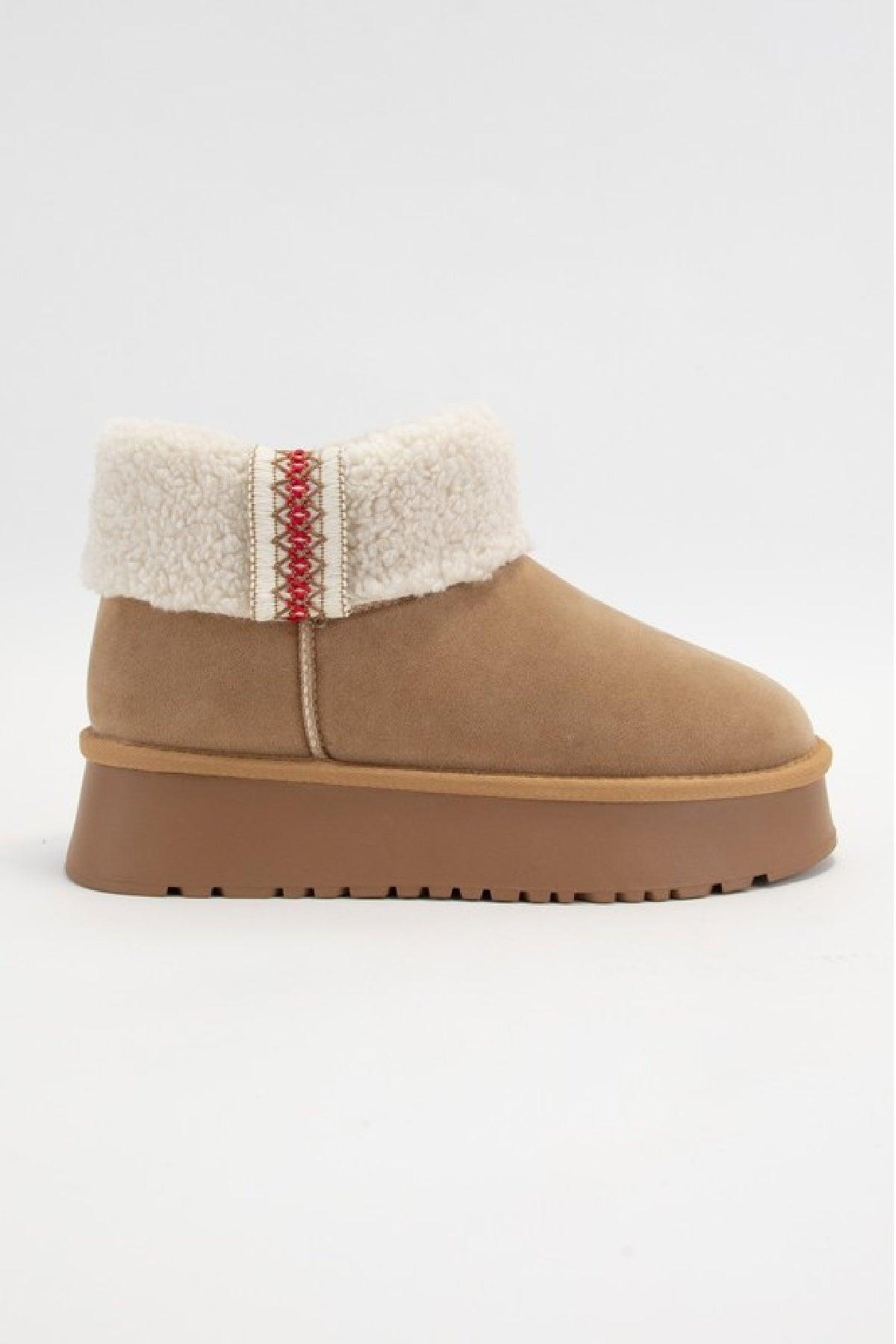 Robbie Sherpa Platform Ankle Boots - Camel - FINAL SALE Product Image