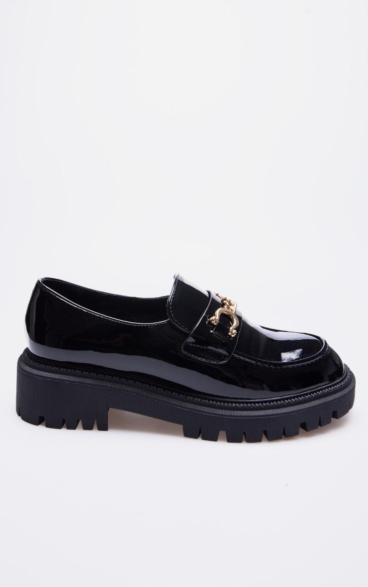 Black PU Round Toe Chunky Sole Chain Loafers Product Image