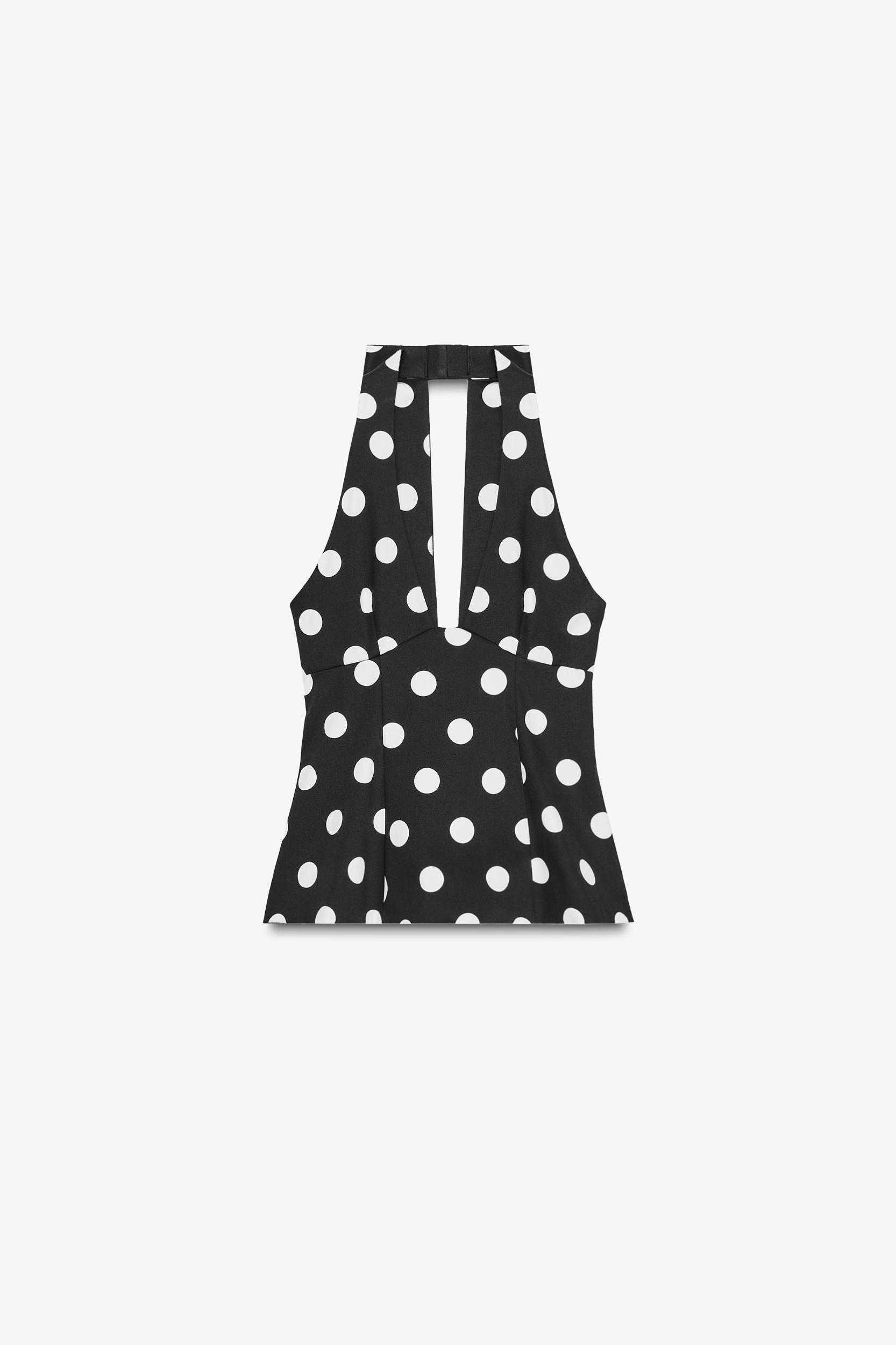 POLKA DOT HALTER BACK BOW TOP Product Image